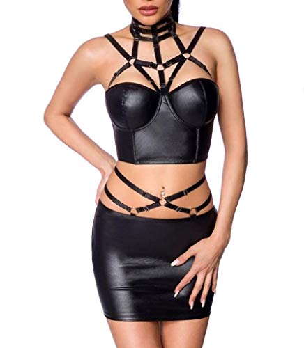 SARESIA 2-teiliges Harness Set Frauen Wäsche-Set schwarz XS-S 100% Polyurethan Dessous, Romantik von SARESIA