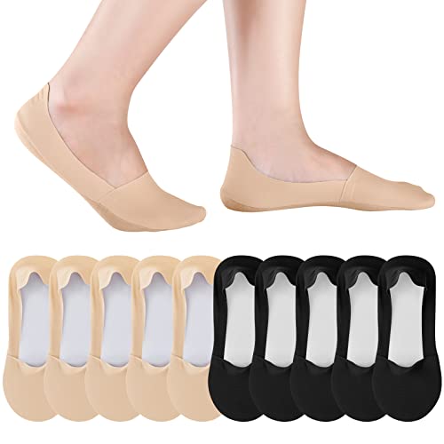 10 Paar No Show Socken Damen Herren Low Cut Liner Socken Eis Seide Socken Rutschfeste Liner Socken Unsichtbare Socken Dünne Socken, Schwarz, Nude, Einheitsgröße von SATINIOR