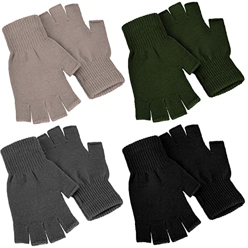 SATINIOR 4 Paar Handschuhe für den Winter, Halbfinger, gestrickt, fingerlos, warm, dehnbar, für Damen und Herren, Schwarz, Dunkelgrau, Khaki, Dunkelgrün von SATINIOR