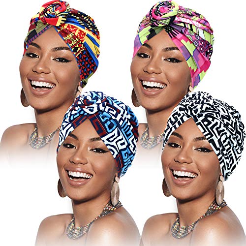 SATINIOR 4 Stücke Afrikanische Kopfbedeckung Turban (Streifen Geometrie Stil) von SATINIOR