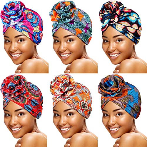 SATINIOR 6 Stück Frauen Turbane Afrikanisches Muster Knoten Headwrap Vorgebunden Motorhaube für Frauen Mädchen, Mehrfarbig, 6 Count (Pack of 1) von SATINIOR