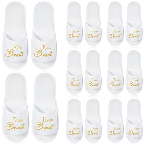 SATINIOR 8 Paar Pantoffeln für Hochzeit Die Braut und Team Braut Hausschuhe Einheitsgröße Spa Pantoffeln Hausschuhe für Bräute Brautjungfern Frauen Brautparty JGA Junggesellinnenabschied Accessoires von SATINIOR