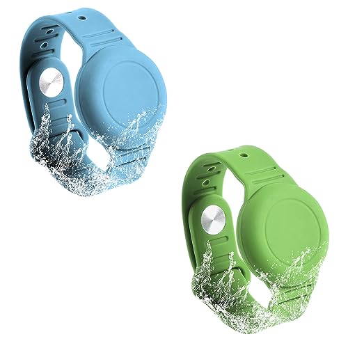 SAVITA 2Pcs Armband für Airtag Kinder, Airtag Armband Kinder Silikon Ältere Menschen Verstellbar Wasserdicht Anti-Verlust Airtag Hülle Armband Kinder zum Verstecken von GPS-Tracker (Grün, Staubblau) von SAVITA