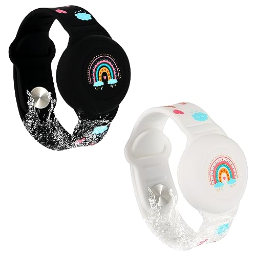 SAVITA 2st Armband für Airtag Kinder, Boho Regenbogenmuster für Airtag Armband Silikon Kleinkinder Ältere Menschen für Airtag Hülle Kinder zum Verstecken des GPS Trackers (Schwarz, Weiß) von SAVITA