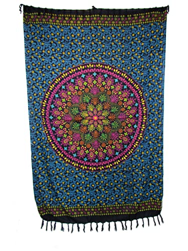 SAWA-ART Sarong Pareo Blumenmandala blau-gelb/große Auswahl schönste Farben/Wickelrock Strandtuch Sauna-Tuch Wickelkleid Schal Wickeltuch Bademode Freizeitmode Sommermode/aus 100% Viskose von SAWA-ART