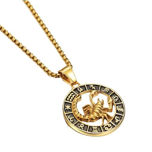 SAWEEZ Sternzeichen Anhänger Halskette Für Damen, Skorpion Scheiben Halskette, Sternbild Halskette Mit Kabelkette, Goldener Glücksbringer, Astrologie Schmuck, Geschenk Für Damen Und Herren, 90 C von SAWEEZ