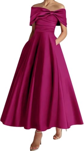 Schulterfreies Kleid für die Brautmutter mit Tasche, Satin, Verlobungskleider für Damen, Übergröße, fuchsia, 34 Schulterfreies Kleid für die Brautmutter mit Tasche, Satin, Verlobungskleider für Damen, Übergröße, fuchsia, 34 von SAYNO