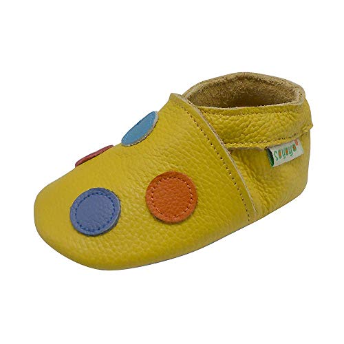 SAYOYO Krabbelschuhe Lauflernschuhe Jungen mädchen Weicher Leder Babyhausschuhe 17/18 (0-6) S Monate, Gelb von SAYOYO