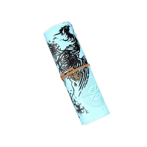 SBOJI Pencil Wrap,Pencil Wrap Roll Up Volumen-Stifttasche, gebündelt, dreifach, Leder, großes Fassungsvermögen, Bleistift, Studenten-Bleistift, Schreibwarenbox (Color : Short-Light Blue) von SBOJI