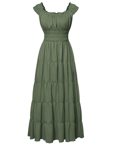 Damen Sommer Ärmellos Gestuft Strand Maxi Langes Kleid Renaissance Kleider Oliv S von SCARLET DARKNESS