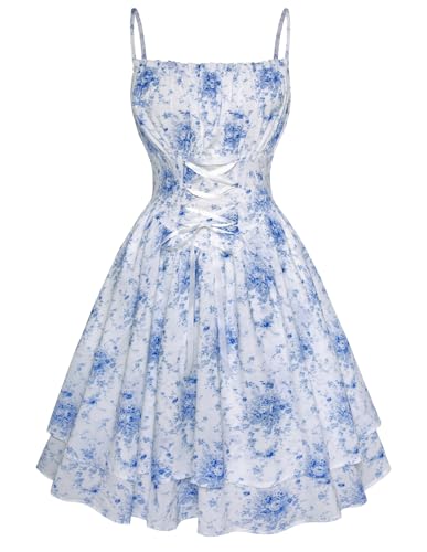 Damen Viktorianische Corsagenkleid A Linie mit Schnürung Fairy Kleid Weiß Blau Blumen L Damen Viktorianische Corsagenkleid A Linie mit Schnürung Fairy Kleid Weiß Blau Blumen L von SCARLET DARKNESS
