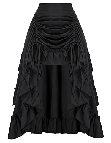 Scarlet Darkness Damen Gothic Steampunk Rock Viktorianischer High-Low Bustle Rock, Schwarz mit Rüschen, Mittel von SCARLET DARKNESS