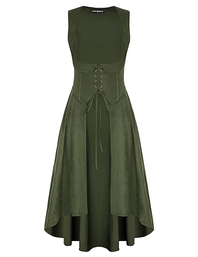 Scarlet Darkness Renaissance-Kostüm für Damen, Unterbrustkleid, Piraten-Bauernkleid, hoch niedrig, Kleid mit Taschen, Grün (Army Green), Groß von SCARLET DARKNESS