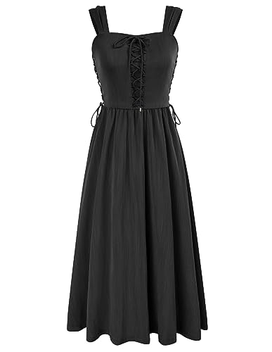 Scarlet Darkness Damen Renaissance Sommer Midi Kleid Cottagecore Ärmelloses Sweetheart-Schnürkleid, Schwarz, XX-Large von SCARLET DARKNESS