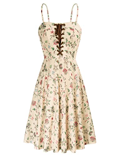 SCARLET DARKNESS Sommerkleid für Damen, Vintage, viktorianisches Midikleid mit Taschen, Beige/Blumen, Small von SCARLET DARKNESS