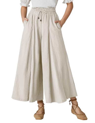 SCARLET DARKNESS Damenhose mit weitem Bein, hohe Taille, Baumwolle, lässig, lockere Loungehose mit Taschen, Beige, Groß von SCARLET DARKNESS