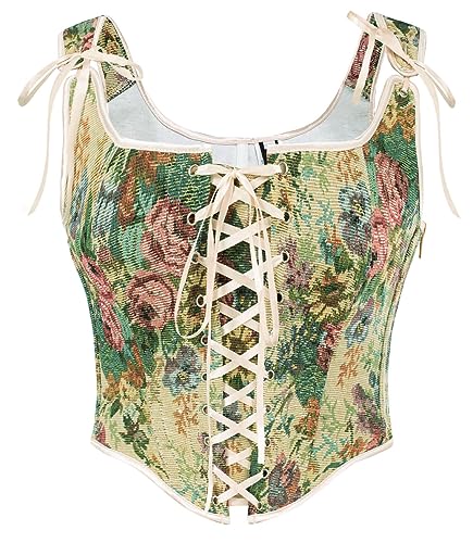 Scarlet Darkness Korsett Tops Für Frauen Renaissance Lace Up Floral Überbrust Knochen Bustier Mieder, Aprikosenblüten, 6 von SCARLET DARKNESS