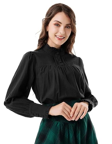 Scarlet Darkness Viktorianische Bluse für Frauen Baggy Baumwolle Langarm Renaissance Shirt, Schwarz, Groß von SCARLET DARKNESS