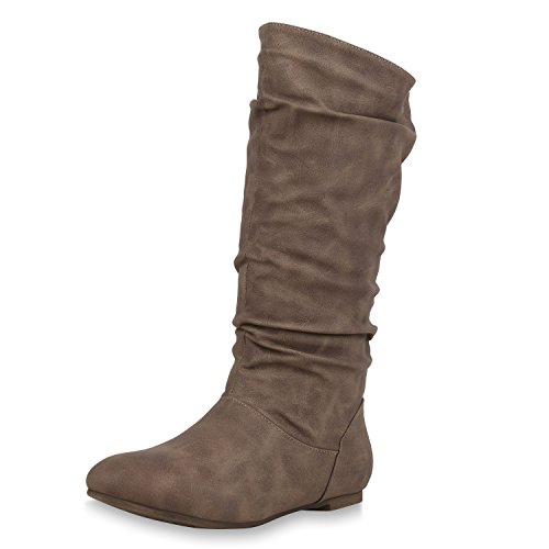 SCARPE VITA Damen Schlupfstiefel Warm Gefütterte Stiefel Basic Wildleder-Optik Schuhe Flache Slouch Boots 152415 Khaki Khaki 37 von SCARPE VITA