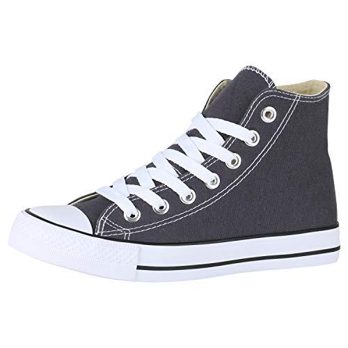 SCARPE VITA Damen Sneaker High Basic Turnschuhe Schnürer Freizeit Schuhe Canvas Stoff Schnürschuhe 172961 Dunkelgrau High 42 von SCARPE VITA