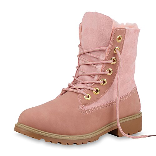 SCARPE VITA Damen Stiefeletten Worker Boots Warm Gefütterte Stiefel Outdoor Schuhe Kunstfell Profilsohle Booties Schnürschuhe 153829 Rosa Rosa 36 von SCARPE VITA