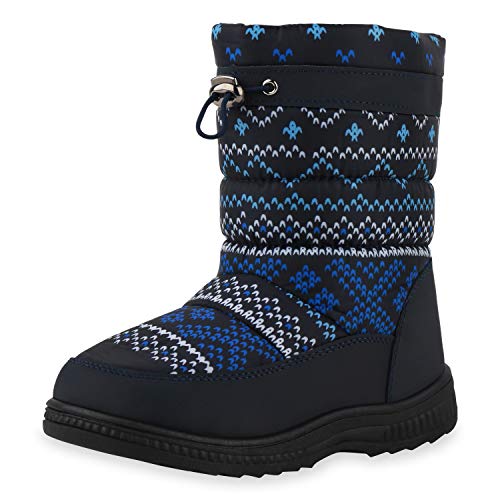 SCARPE VITA Kinder Warm Gefütterte Winter Boots Bequeme Profilsohle Stiefel Gesteppte Booties Freizeit Prints Schuhe 198348 Dunkelblau Weiss 31 von SCARPE VITA