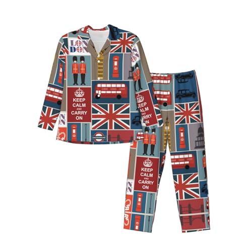 England-Symbole Pyjama-Set für Herren, weich, langärmelig, Pyjama und lange Hose mit Taschen, lässiges lockeres Heimbekleidungs-Set, England-Symbole, M von SCAUA