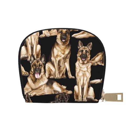 Kleines Gitarren-Etui mit Reißverschluss für Damen/Herren, PU-Leder, Kartenfach, Kreditkartenetui, Deutscher Schäferhund, Einheitsgröße von SCAUA