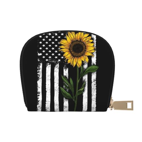 Kleines Kartenetui mit Flamingo und Schwimmbad, mit Reißverschluss, für Damen/Herren, PU-Leder, Kartenfach, Kreditkartenetui, Sonnenblume und amerikanische Flagge, Einheitsgröße von SCAUA