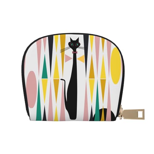 Kleines Kartenetui mit Reißverschluss für Damen/Herren, aus PU-Leder, Kartenetui, Kreditkartenetui aus der Mitte des Jahrhunderts, Mid-Century Modern Art Katze, Einheitsgröße von SCAUA