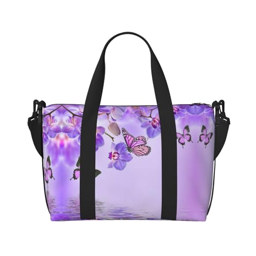 Rustikale Rocks Ziegelwand-Handtaschen für Reisen, Sport, Turnbeutel, Handreisetasche, Crossbody-Tasche für Damen und Herren, violettfarbener schmetterling, Einheitsgröße von SCAUA