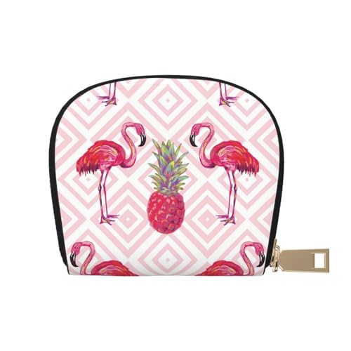 Rustikales kleines Kartenetui aus altem Scheunenholz mit Reißverschluss für Damen/Herren, PU-Leder, Kartenfach, Kreditkartenetui, Pink Flamingo Ananas, Einheitsgröße von SCAUA