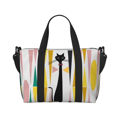 SCAUA Handtaschen mit Marmor-Textur, für Reisen, Sport, Turnbeutel, Umhängetasche, Reisetasche, für Damen und Herren, Rosa, Mid-Century Modern Art Katze, Einheitsgröße von SCAUA