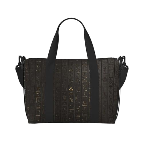 SCAUA Schwarze und weiße gepunktete Handtaschen für Reisen, Sport, Turnbeutel, Handreisetasche, Crossbody-Tasche für Damen und Herren, Antike ägyptische Hieroglyphene, Einheitsgröße von SCAUA