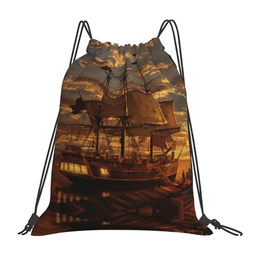 Sonnenblumen-Rucksack mit Kordelzug, wasserdicht, leicht, Sport, Fitness, Yoga, Reisen, Wandern, Rucksäcke, Fantasy Piratenschiff, Einheitsgröße, Reiserucksäcke von SCAUA