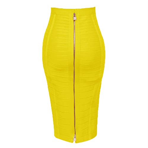 Damen Bleistift Röcke,Damen Sexy Bleistift Kleid Casual Fashion Solid Reißverschluss Knie Länge Gerade Rock Stretch Schlanke Bodycon Midi Tube Rock Plus Größe Für Workwear Daywear Office, Gelb, L von SCLDX