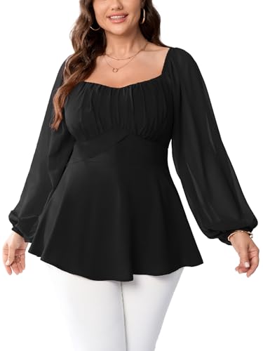 SCOMCHIC Damen Bluse mit Schößchen, Übergröße, Sommer, Herzausschnitt, Chiffon, langärmelig, Babydoll, elegant, lässiges Oberteil, Schwarz, XXX-Large Mehr SCOMCHIC Damen Bluse mit Schößchen, Übergröße, Sommer, Herzausschnitt, Chiffon, langärmelig, Babydoll, elegant, lässiges Oberteil, Schwarz, XXX-Large Mehr von SCOMCHIC