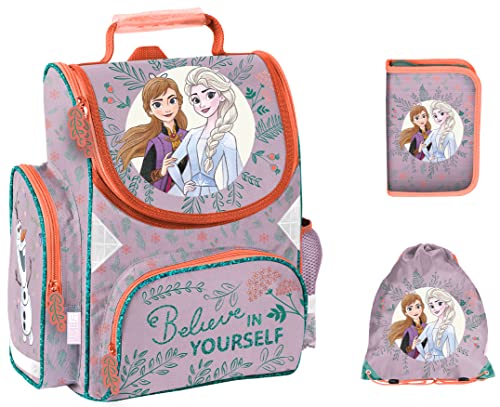 Disney Eiskönigin Frozen Schulranzen Mädchen 1 Klasse Tornister Schulrucksack Schultasche SET 3 teilig für Grundschule | inkl. Federmäppchen Sportbeutel von SCOOLSTAR