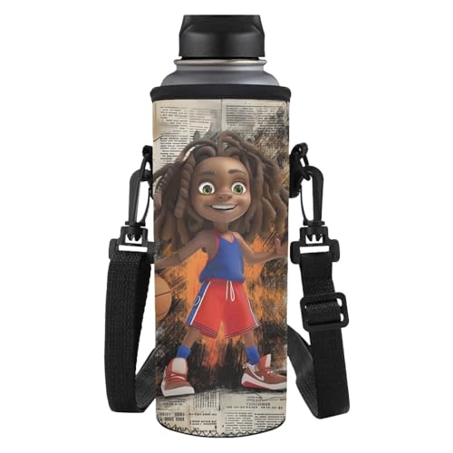 SCRAWLGOD 4-in-1 Kinder-Rucksack, Schulanfang, große Lunchbox, Federmäppchen mit Wasserflaschentasche, Sets für Mädchen und Jungen, Basketball, afrikanisches Mädchen, Cartoon, Wasserflaschenhalter von SCRAWLGOD