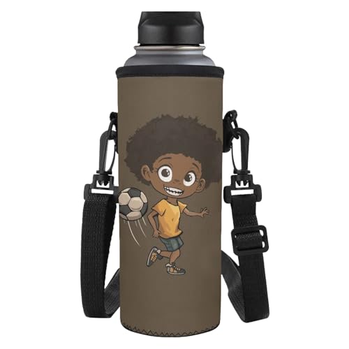 SCRAWLGOD 4-in-1 Kinder-Rucksack, Schulanfang, große Lunchbox, Federmäppchen mit Wasserflaschentasche, Sets für Mädchen und Jungen, Braunes afrikanisches Mädchen, Cartoon, Wasserflaschenhalter von SCRAWLGOD