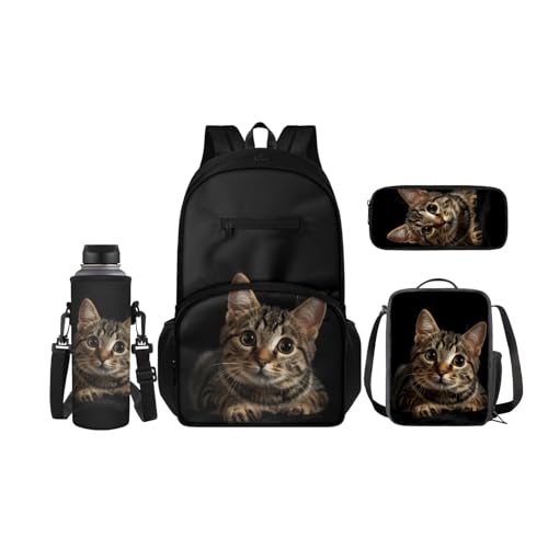 SCRAWLGOD 4-teiliges Kinder-Rucksack-Set, Schul-Büchertasche mit isolierter Lunchbox, Federmäppchen, Wasserflaschenhalter für Mädchen und Jungen, Cartoon-Hamster von SCRAWLGOD