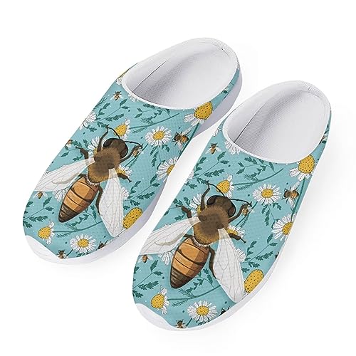 SCRAWLGOD Braethable Damen-Wander-Sneaker, schöne Garten-Clogs, Sandalen, leicht, Badezimmer, Strand, Sandalen für Damen, Bee Daisy, 42 EU von SCRAWLGOD