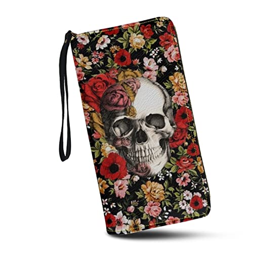 SCRAWLGOD Damen-Geldbörse, Reißverschluss, lang, PU-Leder, Floral Sugar Skull von SCRAWLGOD