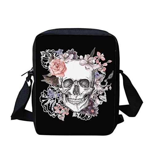 SCRAWLGOD Messenger Bags for Women Mini Handtasche Shoulder Bag Daily School Crossbody Bag for Teens Girls, Zuckerschädel Floral, Einheitsgröße von SCRAWLGOD