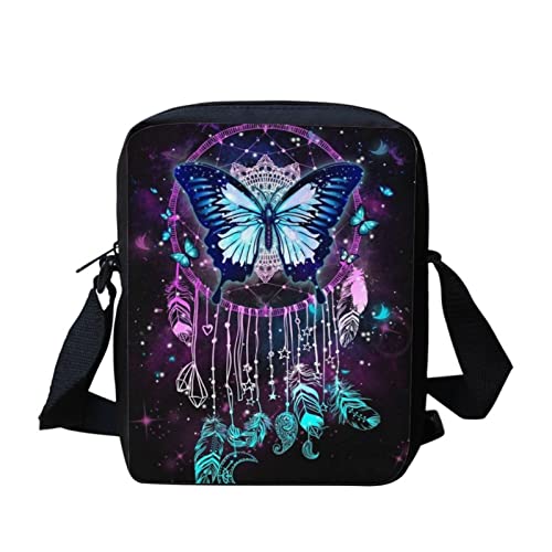 SCRAWLGOD Messenger-Tasche für Damen, Mini-Handtasche, Schultertasche, tägliche Schule, Umhängetasche für Teenager und Mädchen, Dreamcatcher Butterfly, Einheitsgröße von SCRAWLGOD