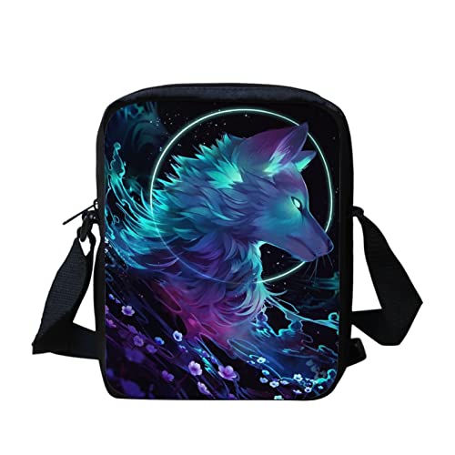 SCRAWLGOD Kuriertaschen für Kinder, Kinder, Jungen, Geschenke für den Schulanfang, Umhängetasche, Outdoor-Sport, Reisehandtaschen, Wolf Galaxie, Einheitsgröße von SCRAWLGOD