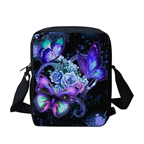 SCRAWLGOD Messenger-Taschen für Kinder, Jungen, Geschenk, Schulanfang, Umhängetasche, Outdoor, Sport, Reisen, Handtaschen, Schmetterling Floral, Einheitsgröße von SCRAWLGOD