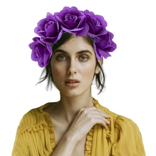 Stoff-Blumen-Haarband, buntes Blumen-Stirnband, ethnischer Kopfschmuck, weibliches Festival, Haarschmuck, Bühnenrequisiten, Kopfschmuck, Blumenstirnband für Damen und Mädchen von SCUDGOOD