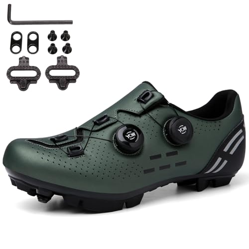 SDEQA Fahrradschuhe Herren Damen MTB Radsportschuhe Atmungsaktive Outdoor Mountainbike Schuhe Kompatible mit SPD 2 Schrauben mit Delta Lock Pedal Entsperren Schuhe,Grün,41 EU von SDEQA