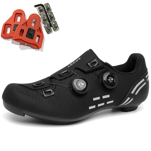 SDEQA Fahrradschuhe Herren Damen rennradschuhe Radsportschuhe Kompatibel mit Peloton Look SPD SPD-SL Delta Lock Pedal Atmungsaktiv Spinning Schuhen,Schwarz,43 EU von SDEQA